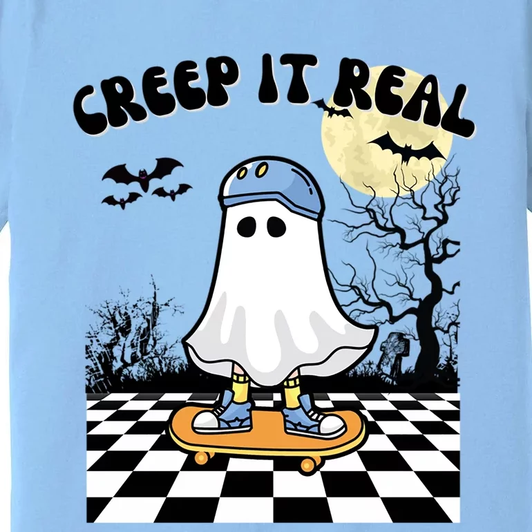 Groovy Halloween Creep It Real Retro Skateboarding Ghost Meaningful Gift Premium T-Shirt