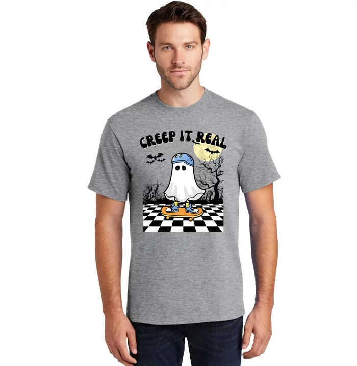 Groovy Halloween Creep It Real Retro Skateboarding Ghost Meaningful Gift Tall T-Shirt