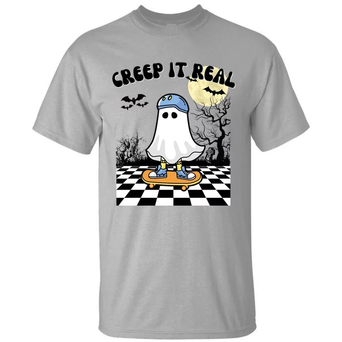 Groovy Halloween Creep It Real Retro Skateboarding Ghost Meaningful Gift Tall T-Shirt