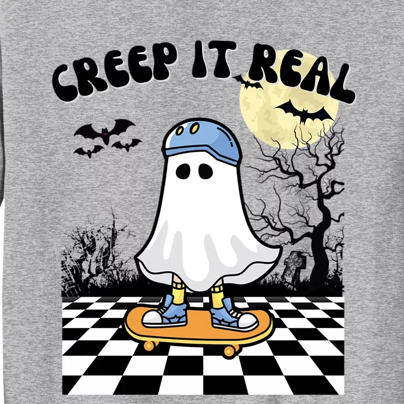 Groovy Halloween Creep It Real Retro Skateboarding Ghost Meaningful Gift Tall Sweatshirt