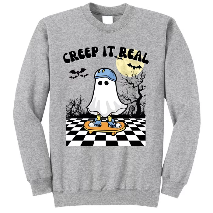 Groovy Halloween Creep It Real Retro Skateboarding Ghost Meaningful Gift Tall Sweatshirt