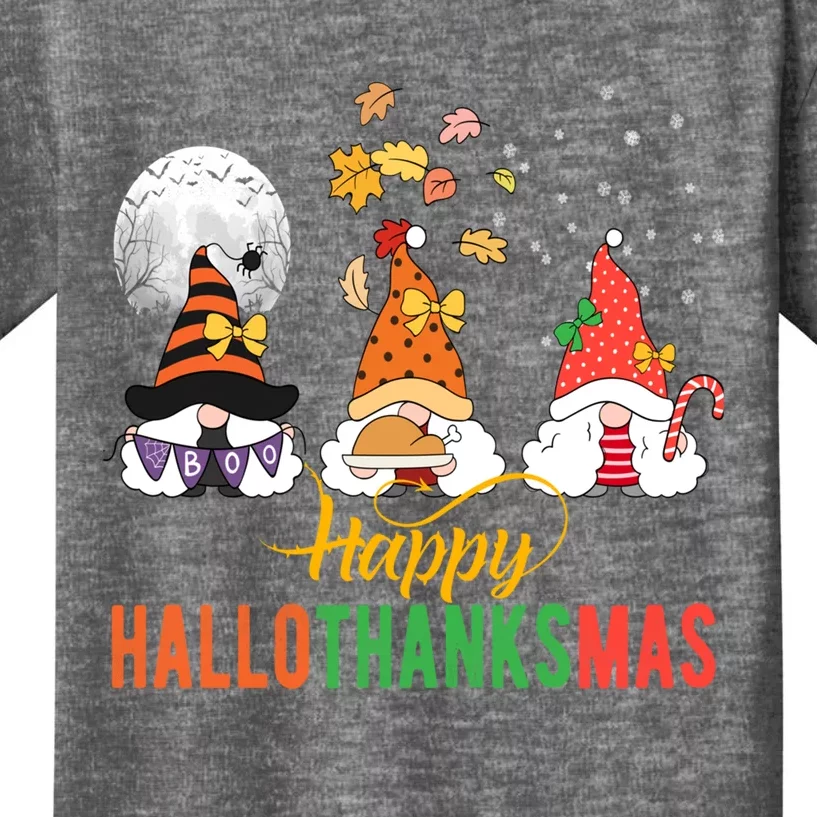 Gnomes Halloween Christmas Thanksgiving Happy Hallothanksmas Kids T-Shirt