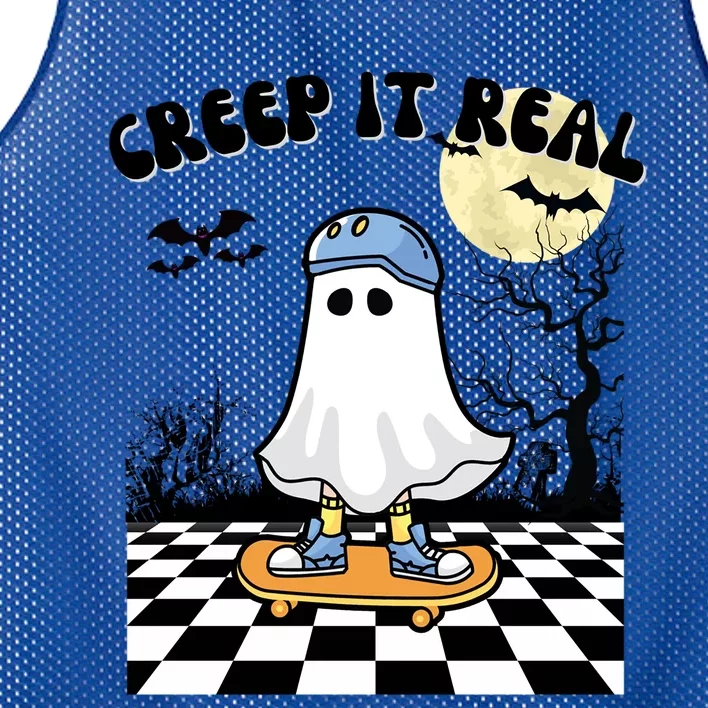 Groovy Halloween Creep It Real Retro Skateboarding Ghost Funny Gift Mesh Reversible Basketball Jersey Tank