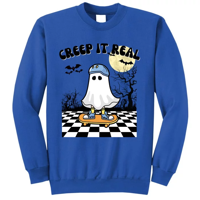 Groovy Halloween Creep It Real Retro Skateboarding Ghost Funny Gift Tall Sweatshirt