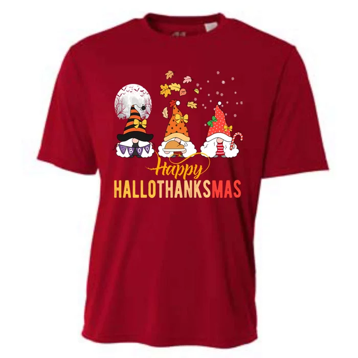 Gnomes Halloween Christmas Thanksgiving Happy Hallothanksmas Gift Cooling Performance Crew T-Shirt