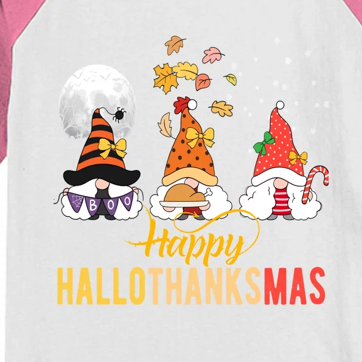 Gnomes Halloween Christmas Thanksgiving Happy Hallothanksmas Gift Kids Colorblock Raglan Jersey