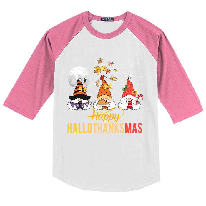 Gnomes Halloween Christmas Thanksgiving Happy Hallothanksmas Gift Kids Colorblock Raglan Jersey