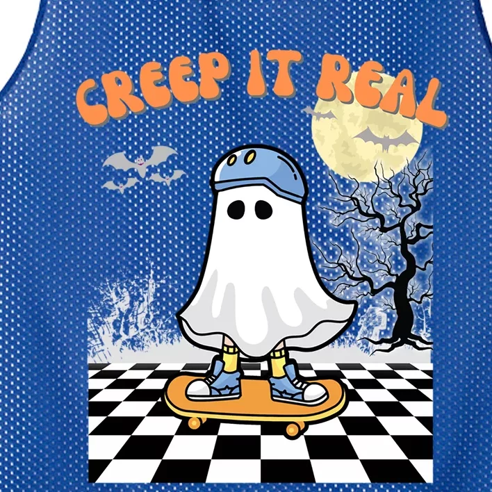 Groovy Halloween Creep It Real Retro Skateboarding Ghost Gift Mesh Reversible Basketball Jersey Tank