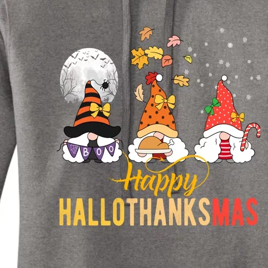 Gnomes Halloween Christmas Thanksgiving Happy Hallothanksmas Women's Pullover Hoodie