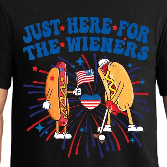 Groovy Hot Dog Im Just Here For The Wieners 4Th Of July Pajama Set