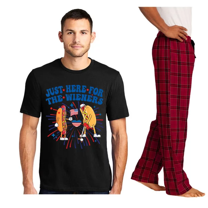 Groovy Hot Dog Im Just Here For The Wieners 4Th Of July Pajama Set