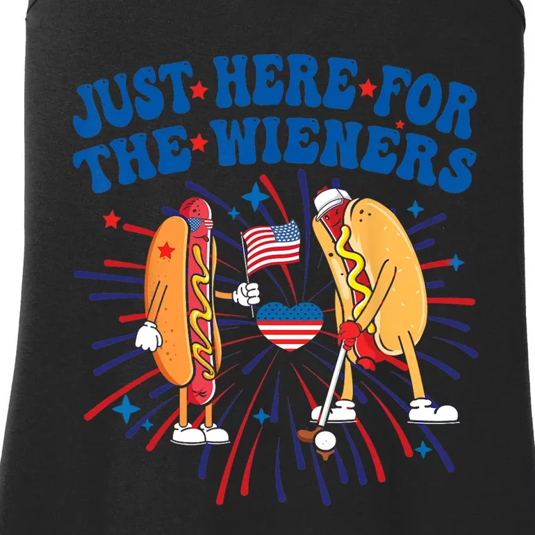 Groovy Hot Dog Im Just Here For The Wieners 4Th Of July Ladies Essential Tank