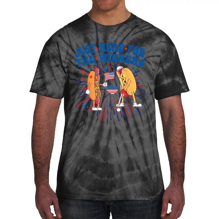 Groovy Hot Dog Im Just Here For The Wieners 4Th Of July Tie-Dye T-Shirt