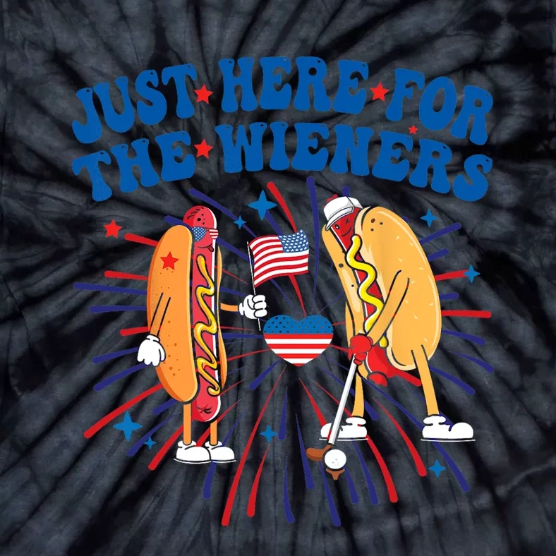 Groovy Hot Dog Im Just Here For The Wieners 4Th Of July Tie-Dye T-Shirt