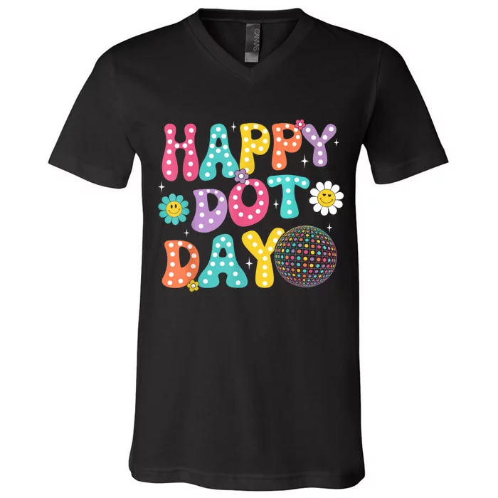 Groovy Happy Dot Day Teacher September 15th 2024 V-Neck T-Shirt