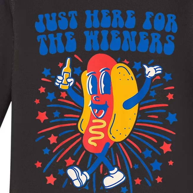 Groovy Hot Dog IM Just Here For The Wieners Baby Long Sleeve Bodysuit