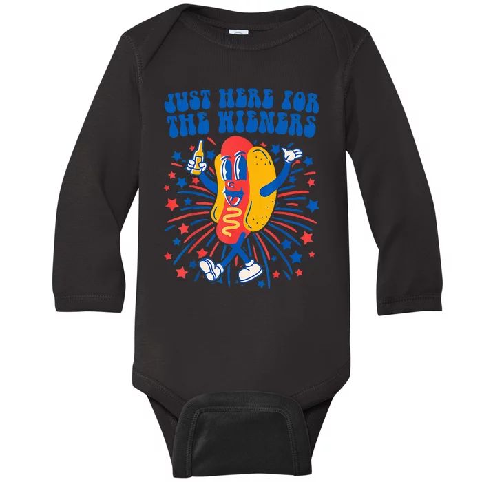 Groovy Hot Dog IM Just Here For The Wieners Baby Long Sleeve Bodysuit