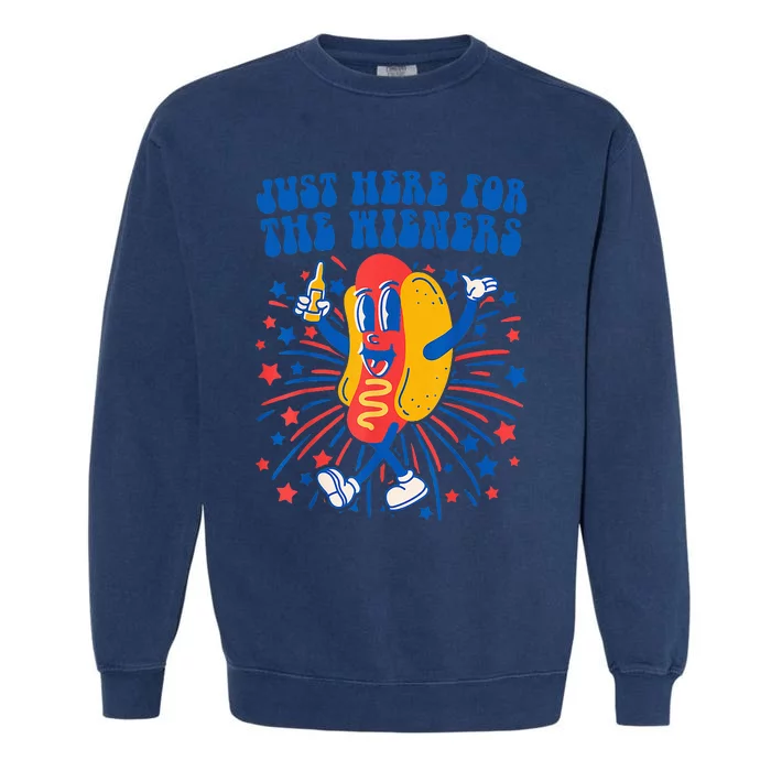 Groovy Hot Dog IM Just Here For The Wieners Garment-Dyed Sweatshirt