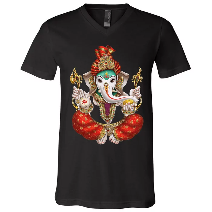 Ganesh Hindu Deity Lord Ganesha V-Neck T-Shirt