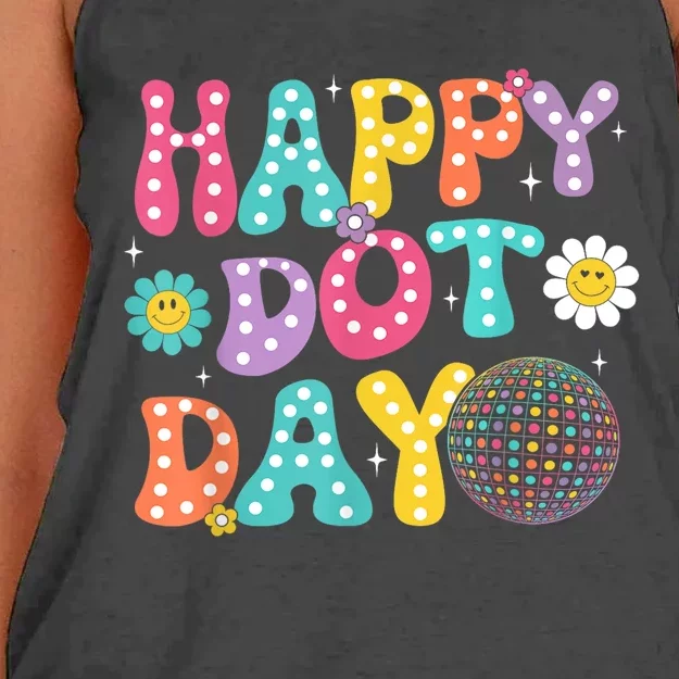 Groovy Happy Dot Day Teacher September 15th 2024 Gift Women's Knotted Racerback Tank