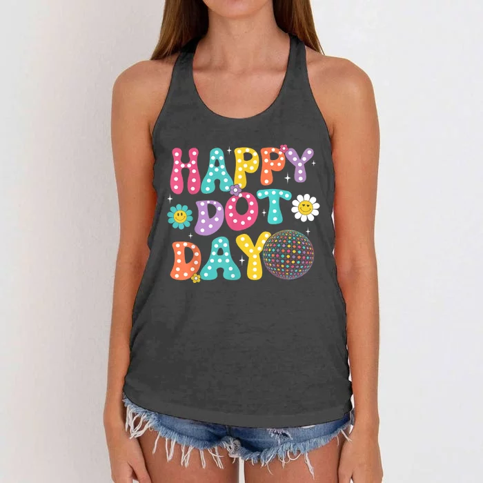 Groovy Happy Dot Day Teacher September 15th 2024 Gift Women's Knotted Racerback Tank