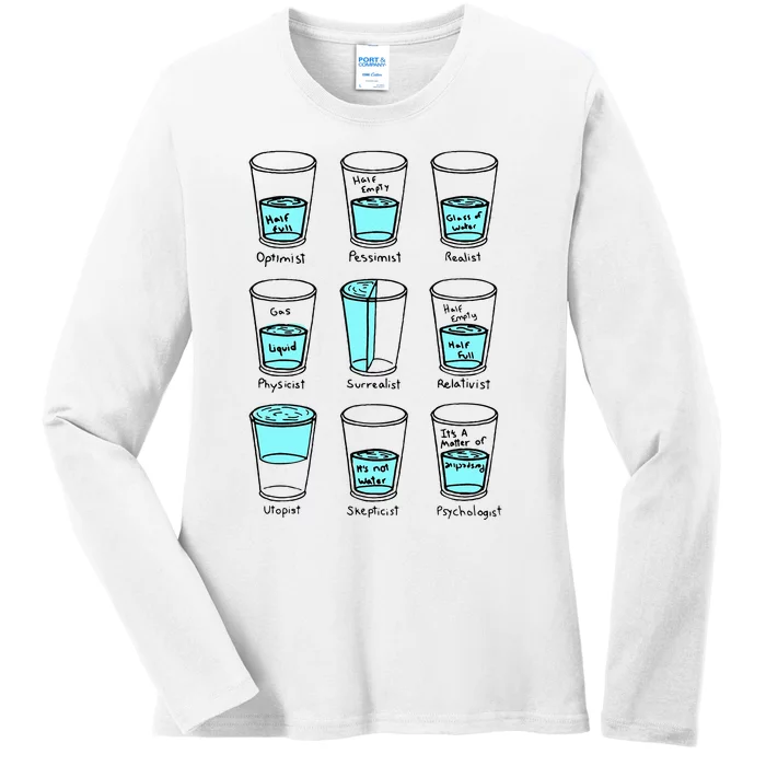 Glass half empty funny meme Psychologist Edition Ladies Long Sleeve Shirt