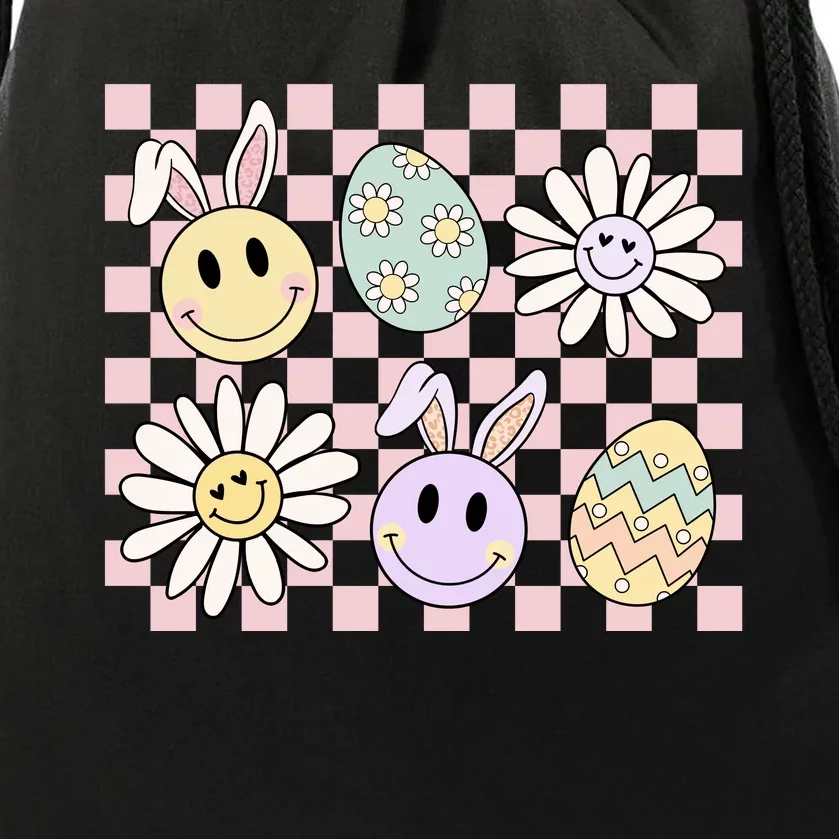 Groovy Happy Easter Floral Egg Drawstring Bag