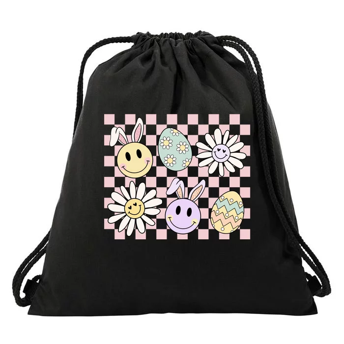 Groovy Happy Easter Floral Egg Drawstring Bag