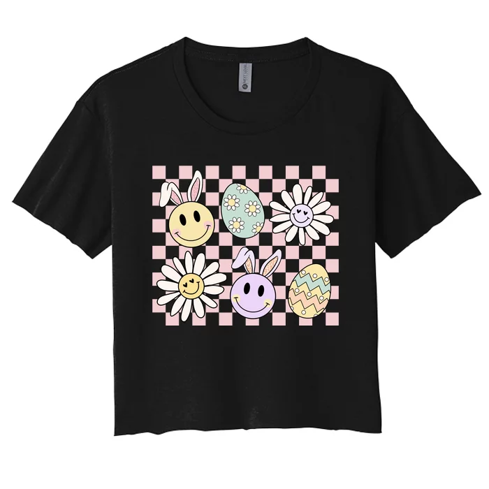 Groovy Happy Easter Floral Egg Women's Crop Top Tee