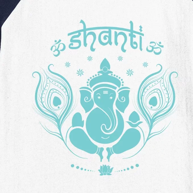 Ganesh Hindu Elephant God Peacock Feather Lotus Shanti Yoga Gift Baseball Sleeve Shirt