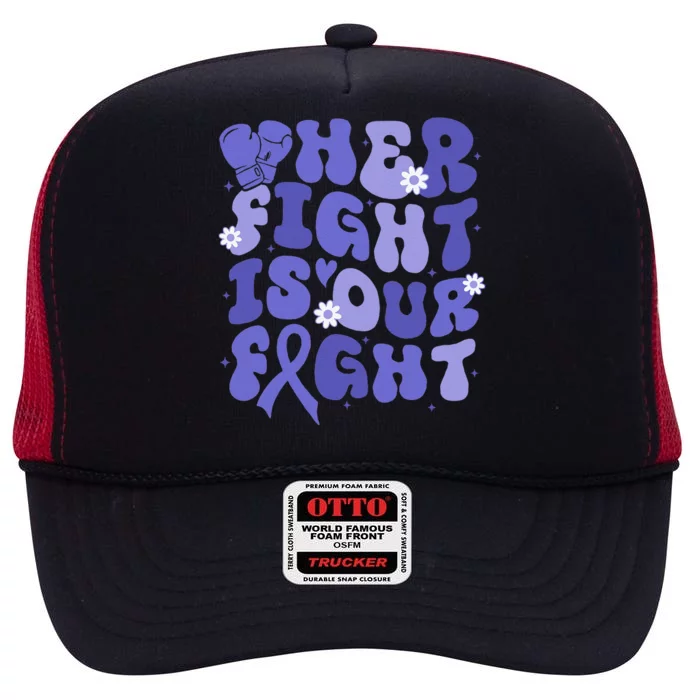 Gerd Her Fight Is Our Fight Periwinkle Flower Ribbon High Crown Mesh Trucker Hat