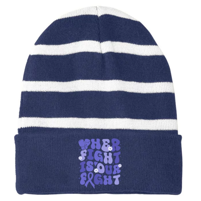 Gerd Her Fight Is Our Fight Periwinkle Flower Ribbon Striped Beanie with Solid Band