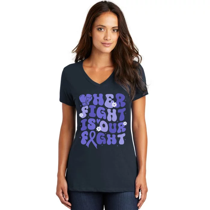 Gerd Her Fight Is Our Fight Periwinkle Flower Ribbon Women's V-Neck T-Shirt