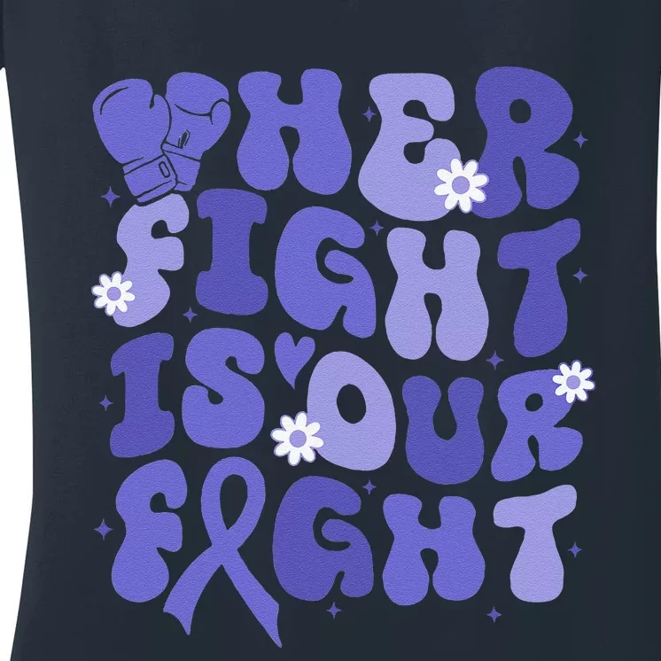 Gerd Her Fight Is Our Fight Periwinkle Flower Ribbon Women's V-Neck T-Shirt