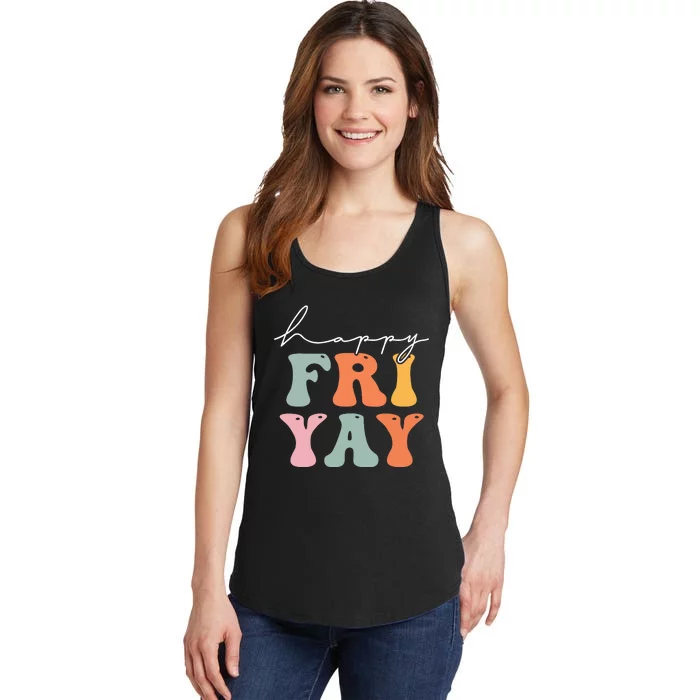 Groovy Happy Fri-yay! Teachers Weekend Friday Teacher TGIF Ladies Essential Tank