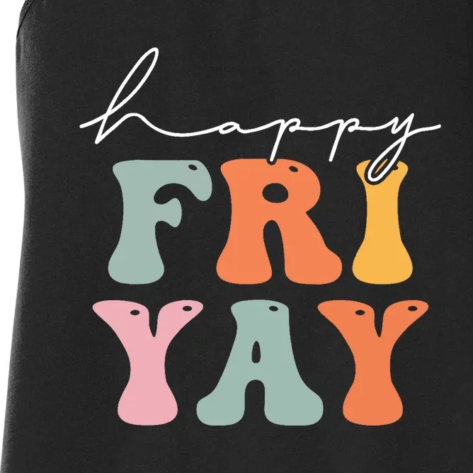 Groovy Happy Fri-yay! Teachers Weekend Friday Teacher TGIF Women's Racerback Tank