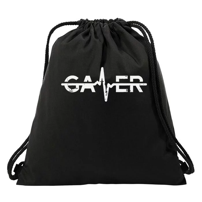 Gamer Heartbeat Funny Video Gaming Drawstring Bag