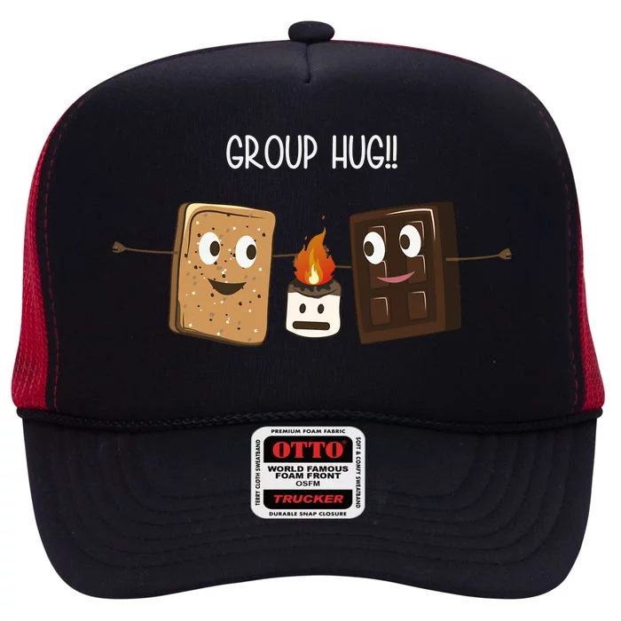 Group Hug Funny Smores Camping Roasting Outdoor High Crown Mesh Trucker Hat