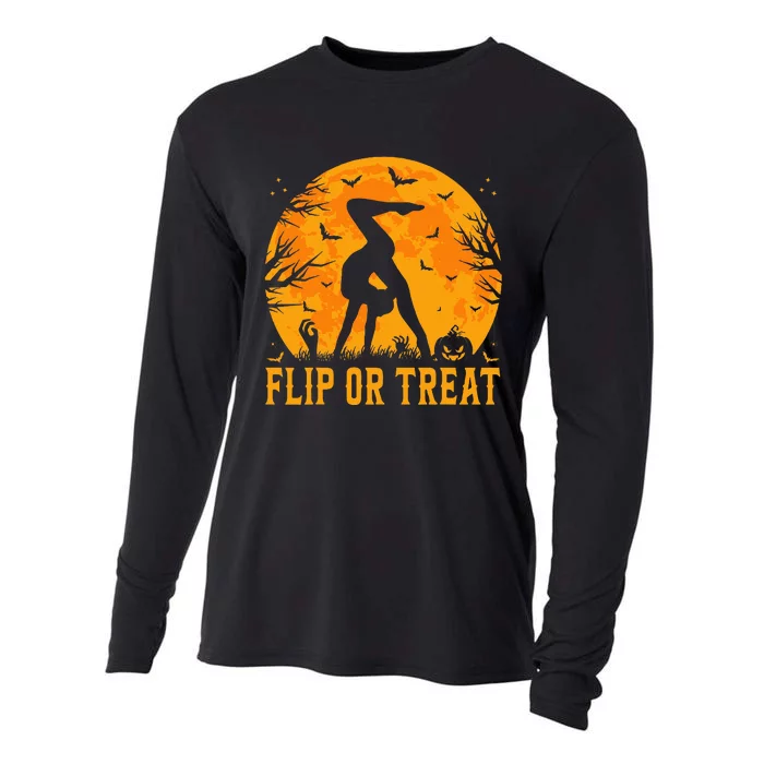 Gymnastics Halloween Flip Or Treat Halloween Gymnastics Cooling Performance Long Sleeve Crew