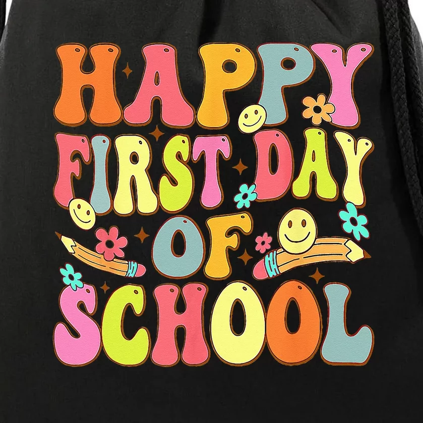 Groovy Happy First Day Of School Back To School Teachers Drawstring Bag