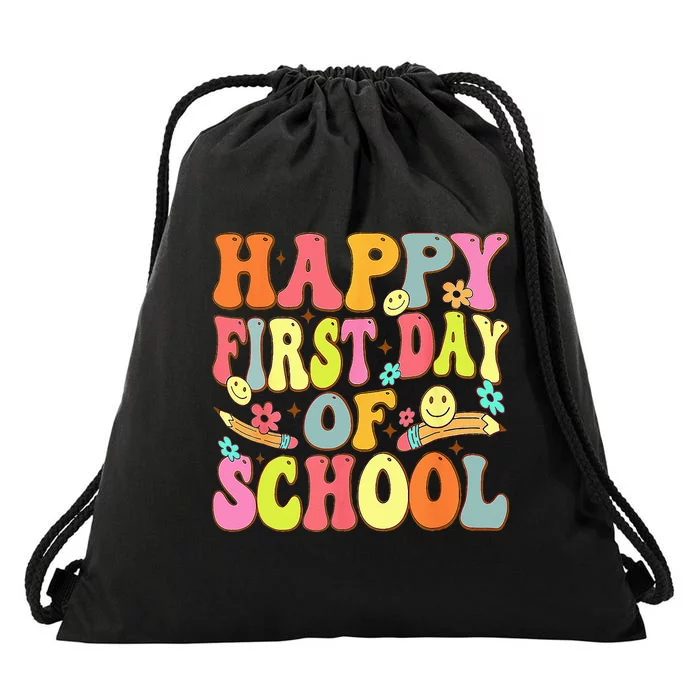 Groovy Happy First Day Of School Back To School Teachers Drawstring Bag