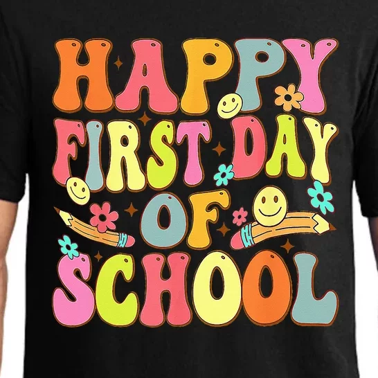 Groovy Happy First Day Of School Back To School Teachers Pajama Set