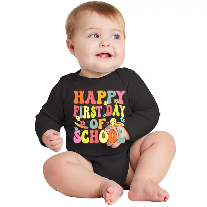 Groovy Happy First Day Of School Back To School Teachers Baby Long Sleeve Bodysuit