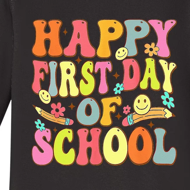 Groovy Happy First Day Of School Back To School Teachers Baby Long Sleeve Bodysuit