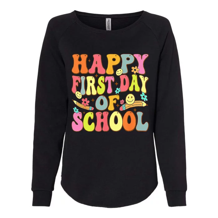 Groovy Happy First Day Of School Back To School Teachers Womens California Wash Sweatshirt