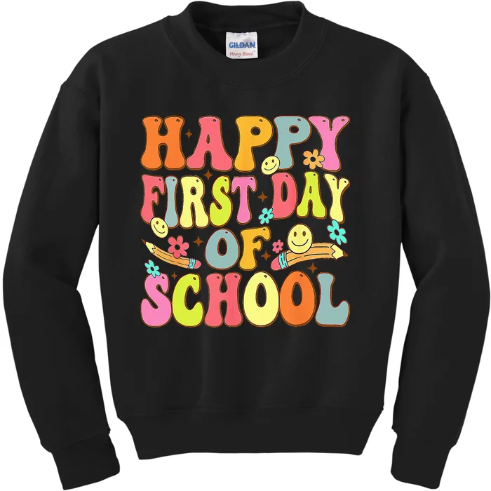 Groovy Happy First Day Of School Back To School Teachers Kids Sweatshirt