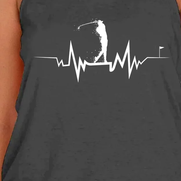 Golf Heartbeat Funny Design For Golfers Cool Gift Women's Knotted Racerback Tank