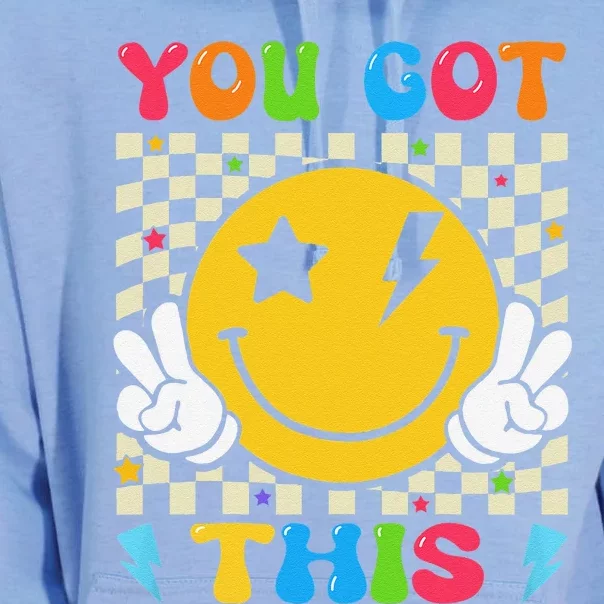 Groovy Hippie Face You Got This Motivational Testing Day Unisex Surf Hoodie