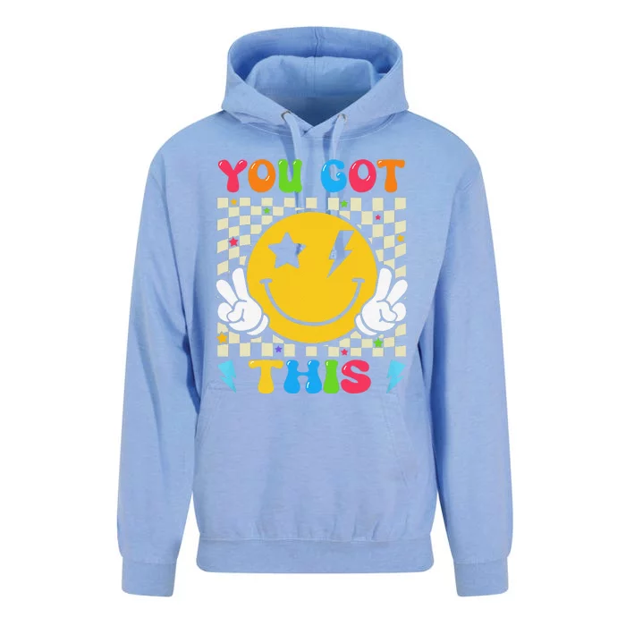 Groovy Hippie Face You Got This Motivational Testing Day Unisex Surf Hoodie