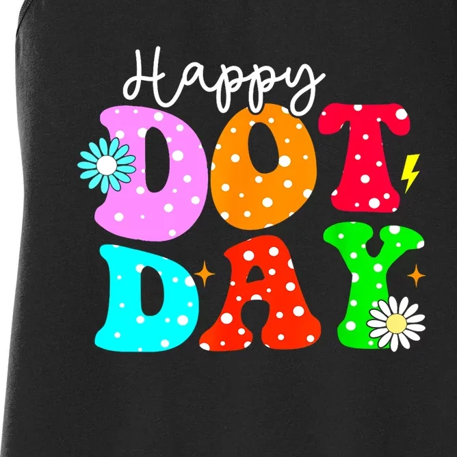 Groovy Hippie Flowers Smile Face Teacher Gift Happy Dot Day Gift Women's Racerback Tank